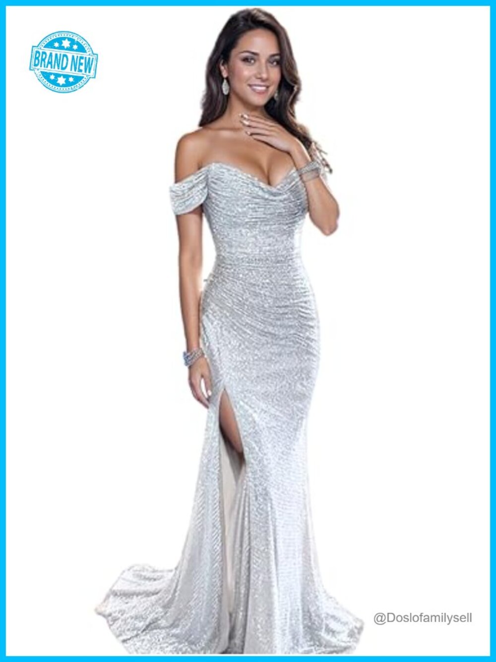 Sequin Evening Gown Formal Wedding Prom Mermaid Dress Off Shoulder